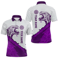 Maxcorners Personalized White And Purple Striped Leopard Darts Polo Shirts For Men Dart Team Jerseys