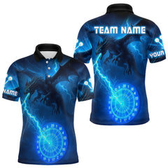 Maxcorners Custom Dragon Lightning Dartboard Men Dart Polo & 1/4-Zip Shirt, Dart Jerseys | Blue TU1208
