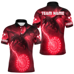 Maxcorners Custom Dragon Lightning Dartboard Men Dart Polo & 1/4-Zip Shirt, Dart Jerseys | Red TU1208