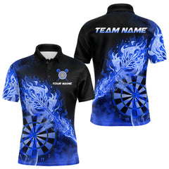 Maxcorners Custom Smoke Blue Fire Flaming Dart Arrow Men Darts Polo League Shirts Dart Team Jerseys TU1512