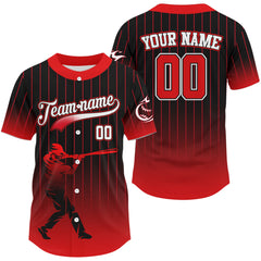 Maxcorners Red Classic Pinstripe Baseball Jersey Custom Team Name & Number For Men | Game Day Gear LM2608