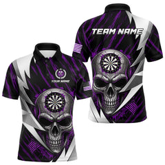 Maxcorners Silver Skull Purple Grunge US Flag Men Darts Polo Shirt Custom Name Dart League Jerseys LM2711