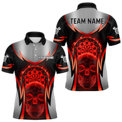 Maxcorners Silver Red Flaming Skull Dartboard Men Darts Polo Shirt Custom Team Dart League Jerseys LM2711