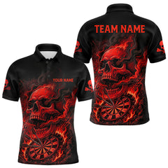 Maxcorners Fire Flame Skull Red Grunge Dartboard Custom Dart Polo Shirt For Men Dart League Jerseys