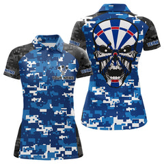 Maxxcorners Blue And Black Camo Skull Dartboard Women's Darts Shirt Custom Name For Darts Jersey MT0307