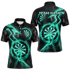 Maxcorners Thunder Patriotic Darts Polo Shirt For Men Custom Turquoise Darts Jerseys, Darts Team TU0408