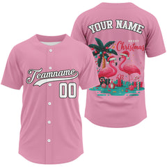 Maxcorners Custom Pink Flamingo Merry Christmas Baseball Shirt For Men Xmas Baseball Jerseys LM1109