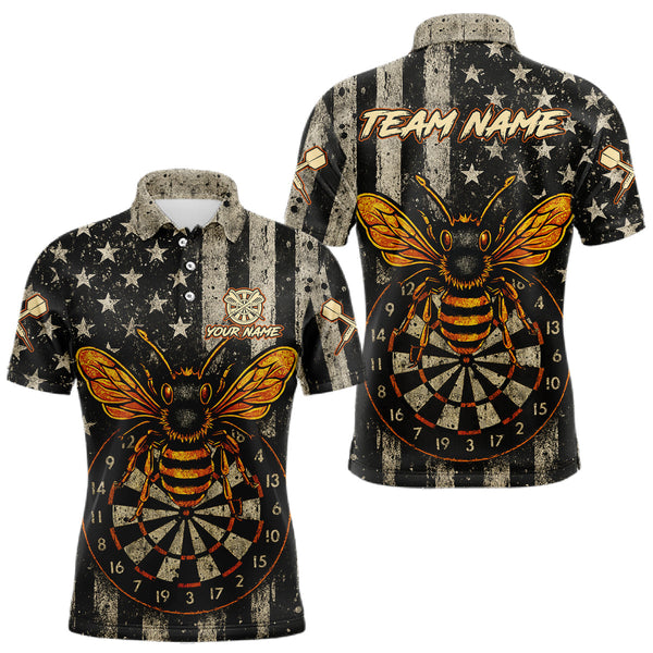 Maxcorners Custom Bees Dartboard Patriotic Dart Polo Shirt For Men US Flag Grunge Dart Jersey LM1109