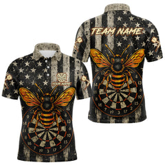 Maxcorners Custom Bees Dartboard Patriotic Dart Polo Shirt For Men US Flag Grunge Dart Jersey LM1109