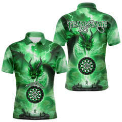 Maxcorners Men's Custom Darts Polo Shirt Thunder Dragon & Dartboard, Darts Jersey For Fans | Green LM1008