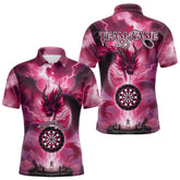 Maxcorners Men's Custom Darts Polo Shirt Thunder Dragon & Dartboard, Darts Jersey For Fans | Pink LM1008