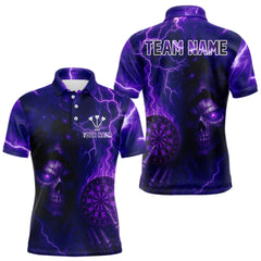 Maxcorners Men's Darts Polo Shirt Personalized Flaming Skull Dartboard Darts Jersey | Purple LM1008