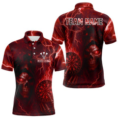 Maxcorners Men's Darts Polo Shirt Personalized Flaming Skull Dartboard Darts Jersey | Red LM1008