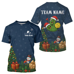 Maxcorners Custom Blue Snowflake Christmas Pickleball T-Shirt For Men Pickle Xmas Pickleball Jersey MT1309