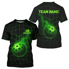 Maxcorners Custom Black And Green Flames Pickleball T-Shirt For Men Outfits Pickleball Jersey LM1109