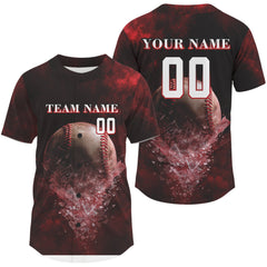 Maxcorners Custom Baseball Men Jersey Personalized Cracked Glass Baseball, Youth Baseball Jerseys | Red LM2608
