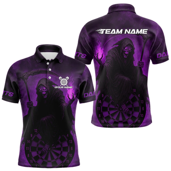 Maxcorners Custom Purple Flames Skeleton Dartboard Dart Shirt For Men Dart Tournament Jerseys LM1109