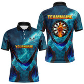 Maxcorners Lightning Turquoise Flame Hand & Darts Men's Darts Shirt - Custom Name For Players MT2306