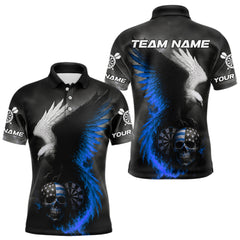 Maxcorners Men's Patriotic Dart Shirt Personalized US Flag Skull & Eagle With Dart Jerseys | Blue TU1108