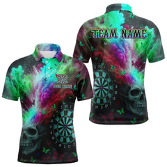 Maxcorners Men's Funny Dart Shirt Personalized Colorful Smoke Skull & Butterfly, Dart Jerseys TU1108