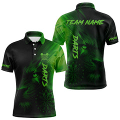 Maxcorners Custom Black-Green Horror Lion Dartboard Dart Polo Shirt For Men Grunge Dart Jerseys MT1309