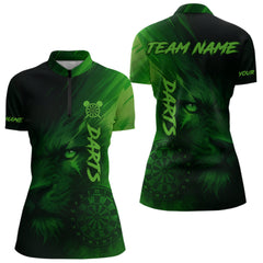 Maxcorners Custom Black-Green Horror Lion Dartboard Dart Polo Shirt For Men Grunge Dart Jerseys MT1309