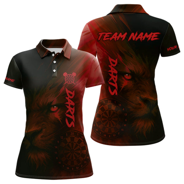 Maxcorners Custom Black-Red Horror Lion Dartboard Dart Polo Shirt For Men Grunge Dart Jerseys MT1309