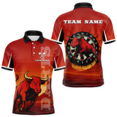 Maxcorners Red Rampage Bull & Cracked Dartboard Men's Darts Shirt - Custom Name For Players MT2306