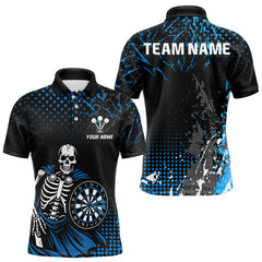 Maxcorners Black Blue Dartboard Skeleton Grunge Men's Darts Shirt - Custom Name For Players TU2606