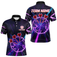 Maxcorners Purple Circle Thunder & Red Dart Arrows Men's Darts Shirt - Custom Name For Players TU2606