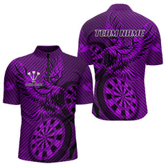 Maxcorners Custom Eagle & Dartboard Purple Stripes Dart Polo Shirts For Men, Dart Team Jerseys LM2007