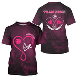 Maxcorners Custom Romantic Pickleball T-Shirt For Men Pink Love Heart Pickleball Couple Shirts MT2108