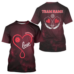 Maxcorners Custom Romantic Pickleball T-Shirt For Men Red Love Heart Pickleball Couple Shirts MT2108