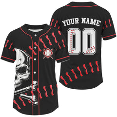 Maxcorners Custom Skull Baseball Jersey For Men Black Stitch With Personalized Name & Number LM2608