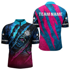 Maxcorners Blue & Pink Claw Scratch Fierce Tiger Darts Shirt For Men - Custom Team Name LM1625