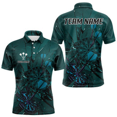 Maxcorners Cracked Dartboard Broken Glass Men's Darts Shirt Custom Name & Team | Opt1 - Dark Teal TU0107