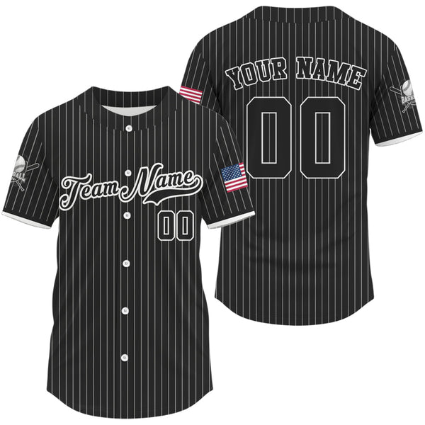 Maxcorners Men's Black Pinstripe Patriotic Baseball Jersey Custom USA Flag Baseball Shirt For Fans LM1809