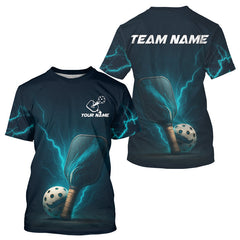 Maxcorners Custom Lightning Blue Pickleball Ball & Paddle T-Shirt For Men Outfits Pickleball Jerseys LM0409