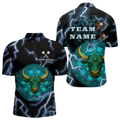 Maxcorners Turquoise Cow Head Skull Dartboard Funny Darts Shirt For Men - Customizable Name LM0706