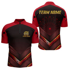 Maxcorners Black & Red Geometric Men's Dart Shirt - Custom Name Shirt For Dart Players MT1006