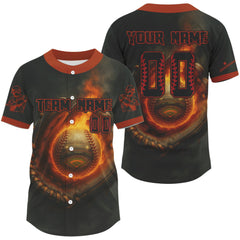 Maxcorners Men's 3D Baseball Jersey Personalized Catching Flame Ball For Baseball Fans LM2608