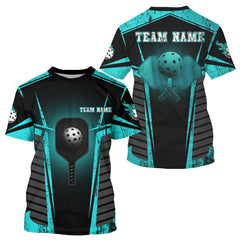 Maxcorners Custom Turquoise Grunge Pickleball Ball T-Shirt For Men Outfit Pickleball Team Jerseys LM0409