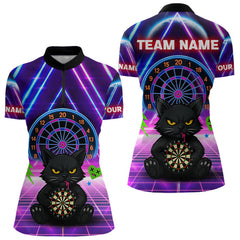 Maxcorners Dark Cat & Neon Electric Men's Darts Shirt - Custom Name For Dart Players MT1006
