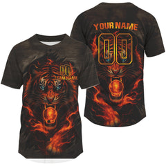 Maxcorners Custom Flame Tiger Baseball Ball Jersey For Men Youth Horror Baseball Shirt LM0409