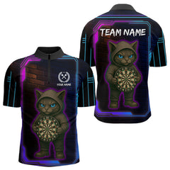 Maxcorners Lightning Cat Tech Neon Dartboard Men's Darts Shirt - Custom Name For Darts Jersey MT1006