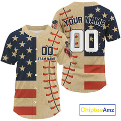 Maxcorners Custom Red And Blue Patriotic Baseball Shirts For Men Outfit US Flag Baseball Jerseys LM1809