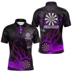 Maxcorners Flaming Dartboard Grunge Custom Purple Dart Polo Shirts For Men, Dart Team Jerseys MT2407