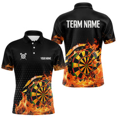 Maxcorners Men's Custom Darts Shirt With Cracked Flame Dartboard And Halftone Pattern