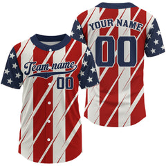 Maxcorners Custom Red And Blue USA Flag Baseball Shirt For Men Youth Patriotic Baseball Jersey LM1109