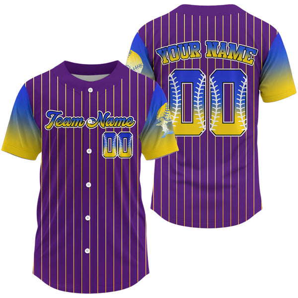 Maxcorners Custom Purple Pinstripe Button Up Baseball Shirt For Men Classic Youth Baseball Jerseys LM1809